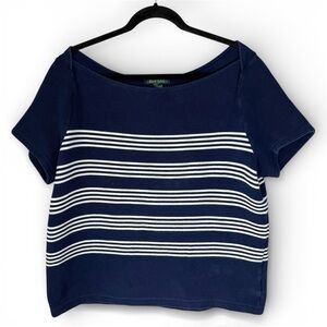 Ralph Lauren Nautical Boatneck Top Women’s 2X Blue Striped Ribbed Shirt Short